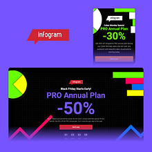 Infogram Black Friday 2022 Sales Page Design. Projekt z dziedziny Web design, Tworzenie stron internetow, ch i UX / UI użytkownika Janis Locmels - 09.10.2022