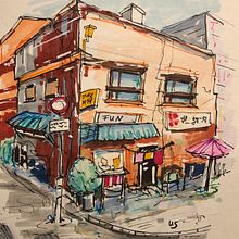 Billige Marker von Tedy, waren auch o.k., für 15 € viele Farben!. Un proyecto de Bocetado, Dibujo, Ilustración arquitectónica, Sketchbook e Ilustración con tinta de Ute Schönerstedt - 28.01.2023