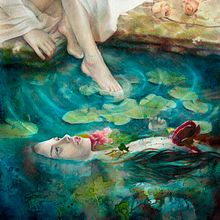 Jeux de vagues, Ophelia Ein Projekt aus dem Bereich Traditionelle Illustration, Porträtzeichnung, Editorial Illustration, Verlagsdesign, Aquarellmalerei und Zeichnen mit Buntstiften von Mentiradeloro Esther Cuesta - 29.01.2023