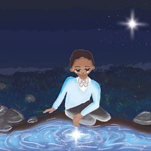 Ilustración la estrella en el rio Alfredo Espino . Un progetto di Illustrazione tradizionale, Disegno artistico, Design digitale, Disegno digitale e Pittura digitale di Giulietta Franco - 03.11.2022