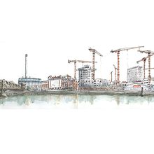 Construction du Grand Paris - Encre et aquarelle - 2021. Projekt z dziedziny Trad, c, jna ilustracja,  R, sunek architektoniczn, Sztuka miejska i Malowanie akwarelą użytkownika Domi B - 03.02.2023
