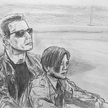 Retrato de Terminator y John Connor. Ilustração tradicional projeto de Marc Pérez - 04.02.2023