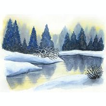 winter lake. Traditional illustration, and Watercolor Painting project by Maggie Huth - 02.05.2023