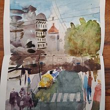 Mi proyecto del curso: Paisajes urbanos en acuarela. Projekt z dziedziny  Sztuki piękne, Malowanie akwarelą,  R i sunek architektoniczn użytkownika safdieruth - 05.02.2023