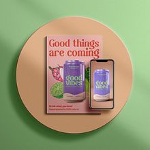 Proyecto diseño de cartel para Good Vibes, marca de Kombucha con un estilo fresco y orgánico.. Un projet de Design , Design graphique, Conception d'affiches et Illustration traditionnelle de Micaela Castillo Legarreta - 09.02.2023
