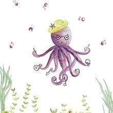 La pieuvre débordée... . Ilustrație tradițională și Pictură în acuarelă de Audrey Saulières - 02.13.2023