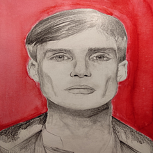 Retrato Tomas Shelby con fondo de color. Traditional illustration project by joel Alcala - 02.16.2023