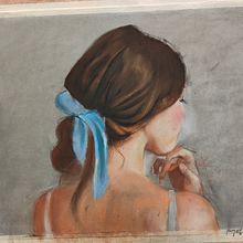 Pastel - Mujer con lazo. Een project van  Tekening y  Portrettekening van Martina Díaz Vilar - 17.02.2023