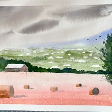 My final paintiing: Watercolor Landscapes: Experimental Tools and Techniques. Un proyecto de Bellas Artes, Pintura y Pintura a la acuarela de Gretchen - 18.02.2023