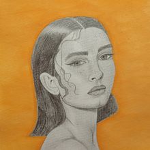 Retrato a lápiz y fondo acuarela. Pencil Drawing, Portrait Drawing, and Watercolor Painting project by Sandra Lorenzo - 02.20.2023