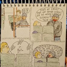 A small comic about a bus conversation. Traditional illustration project by Kjellaug Haarberg - 02.24.2023