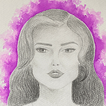Retrato final con fondo de acuarela. Desenho a lápis, Desenho de retrato, Desenho realista, e Desenho artístico projeto de mihaela_m - 28.02.2023