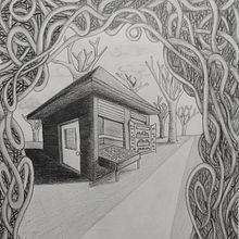 Quiosco en perspectiva y entorno natural. Pencil Drawing project by Sandra Lorenzo - 02.28.2023