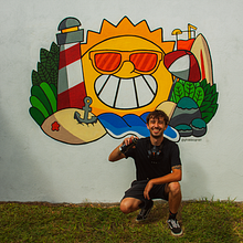 Mural Sol e Praia (Meu projeto do curso: Urban art). Traditional illustration, Street Art, and Digital Illustration project by Gabriel França de Moura - 03.02.2023