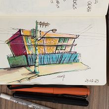 Meu projeto do curso: Desenho arquitetônico expressivo com marcadores coloridos. Sketching, Drawing, Architectural Illustration, Sketchbook & Ink Illustration project by Sunça - Felipe Assumpção Soares - 02.19.2023
