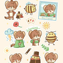  Poppy and Basil! My project for course: Kawaii Illustration: Create Charming Characters. Projekt z dziedziny Trad, c, jna ilustracja i Projektowanie postaci użytkownika Emma - 03.03.2023