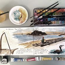 La playa de Blanes. Watercolor Painting, Sketchbook, Traditional illustration, and Architectural Illustration project by Daniel - 03.06.2023