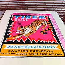 Tiger Firecracker Box. Traditional illustration, Arts, Crafts, Fine Arts, Graphic Design, Screen Printing, Packaging, and Lettering project by Charlotte Farmer - 03.04.2023