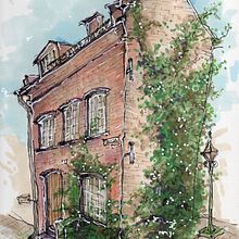 Brick house from 1860 in Damstredet, Oslo. Norway. Un proyecto de Ilustración tradicional de Anja Fauske - 12.03.2023