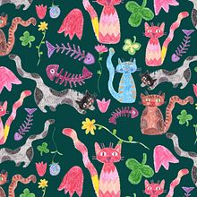 Cats Pattern.. Traditional illustration project by Noura Bessaha-Connolly - 03.10.2023