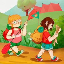 Campamentos de verano. Design, Traditional illustration, and Poster Design project by Niabellum - 03.17.2023