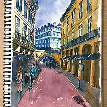 My project course : Architectural Illustration with Watercolor. Traditional illustration, Sketching, Drawing, Watercolor Painting, Architectural Illustration, and Sketchbook project by Poch Boonwirut - 03.13.2023