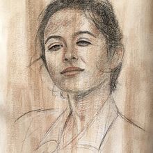 Portrait study in charcoal, sanguine, and white chalk. Drawing, Portrait Drawing, Artistic Drawing, and Realistic Drawing project by Florian Clemente - 03.21.2023