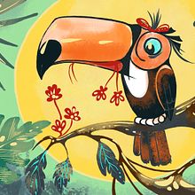 Toucan . Un projet de Illustration traditionnelle, Conception de personnages, Illustration jeunesse, Illustration numérique, Dessin artistique , et Peinture de Christina Rodina - 22.03.2023