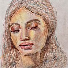 Mon projet du cours : Dessin de portraits expressifs aux crayons de couleur . Un proyecto de Dibujo, Dibujo de Retrato, Sketchbook y Dibujo con lápices de colores de Francine Calestagne - 23.03.2023