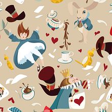 Tea Party Alicia. Un proyecto de Diseño, Ilustración tradicional, Diseño de complementos, Dirección de arte, Diseño de personajes, Diseño gráfico, Packaging, Pattern Design, Ilustración vectorial e Ilustración infantil de Marina Madrigal - 24.03.2023