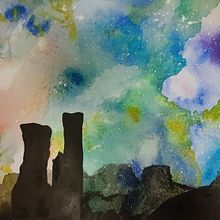 Ciel étoilé. Magique Ennedi. Traditional illustration, Fine Arts, Painting, and Watercolor Painting project by Adeline Cartier - 03.30.2023