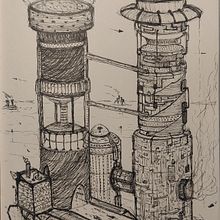 A futuristic industrial megacity: Artistic Architectural Drawing with Ink. Un projet de Illustration traditionnelle, Beaux Arts, Dessin, Illustration architecturale et Illustration à l'encre de Alek Kowalski - 01.04.2023