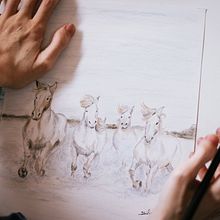 Cavalos na praia. Un progetto di Illustrazione tradizionale, Belle arti, Disegno a matita, Disegno, Disegno realistico e Disegno artistico di Silvana Q - 01.04.2023