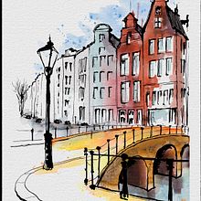 Amsterdam - Kaizergracht. Traditional illustration, and Watercolor Painting project by Thomas Kimmich - 04.03.2023