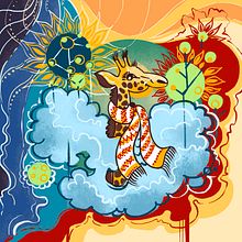 Giraffe in the clouds. Un projet de Illustration traditionnelle, Illustration jeunesse, Esquisse , Dessin artistique, Créativité, Illustration numérique, Peinture numérique, Dessin , et Peinture de Christina Rodina - 03.04.2023