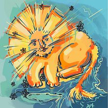 Baby lion cub. Projekt z dziedziny Trad, c, jna ilustracja, Projektowanie postaci, Ilustracje dla dzieci, Sketching,  Malarstwo, Malowanie gwaszami,  R, sunek art, st, czn, Kreat, wność, Kreat, wne zabaw, z dziećmi, Ilustracja c, frowa, R, sunek c, frow, R, sunek realist, czn,  R i sunek użytkownika Christina Rodina - 03.04.2023