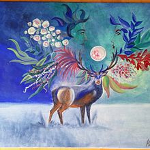 Magischer Hirsch. Un projet de Peinture acr , et lique de Maria Märtl - 07.04.2023
