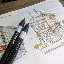 Attempt 1 - My interpretation of reference photo - Expressive Architectural Sketching with Colored Markers. Sketching, Drawing, Architectural Illustration, Sketchbook & Ink Illustration project by martinonotts - 04.06.2023