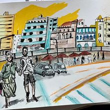 Meu projeto do curso: Sketching urbano: desenhe sua cidade em movimento. Un proyecto de Ilustración tradicional, Bocetado, Dibujo, Pintura a la acuarela, Ilustración arquitectónica y Sketchbook de Cândida Ribeiro - 10.04.2023