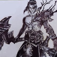 Kayn 🖤💙 (Pen and paper, 2022). Traditional illustration, Pencil Drawing, Drawing, Video Games & Ink Illustration project by Irlanda Pineda - 08.06.2022