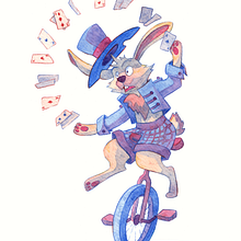 juggling rabbit - course: Imaginative Character Illustration with Watercolor. Un proyecto de Diseño de personajes, Pintura, Dibujo, Pintura a la acuarela e Ilustración infantil de Joanna Wawruch - 11.04.2023