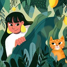 Illustration of a woman in the jungle looking for a little tiger. Traditional illustration project by Teresa Ducamin - 04.12.2023
