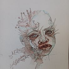 1e probeersel inkt en water. Portrait Drawing project by Sandra Nieuwkoop - 04.11.2023