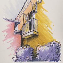 Old Town La Quinta, California…Balcony . Ilustração tradicional, e Arquitetura projeto de Pete Sutton - 02.04.2023