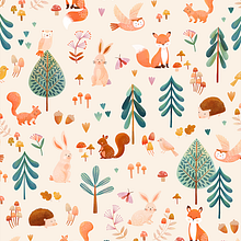 Woodland critters collection. Un proyecto de Ilustración tradicional, Diseño de producto, Pattern Design e Ilustración digital de Tati Abaurre - 19.04.2023