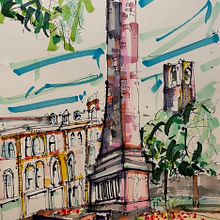 Harrogate Cenotaph, Fine liner with colour markers. Architecture, L, scape Architecture, and Traditional illustration project by Max Robertson - 04.17.2023