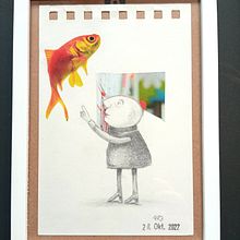 finde den goldfisch am himmel. Un proyecto de Ilustración tradicional, Collage, Dibujo a lápiz, Dibujo artístico, Dibujo digital, Ilustración editorial y Diseño editorial de anja rathmann - 01.05.2023