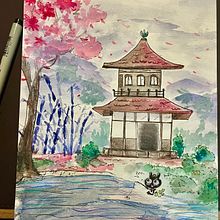 Meu projeto do curso: Ilustração em aquarela com influência japonesa. Un projet de Illustration traditionnelle, Dessin , et Aquarelle de Bruna Daniele - 01.05.2023