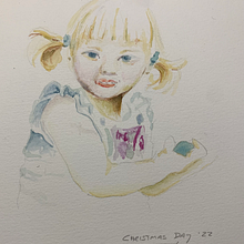 Little Miss almost two: Watercolor Portrait from a Photo. Traditional illustration, Watercolor Painting, and Portrait Drawing project by Tess Brook - 05.03.2023