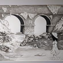 Girl Under the Bridge".   approx 18"x22".   Pen and ink with Watercolour.  . Un progetto di Disegno e Illustrazione con inchiostro di Mike O'Leary - 07.05.2023